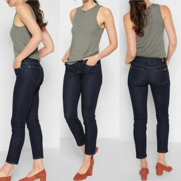 FOR ALL 7 MANKIND B(AIR) ROXANNE ANKLE IN AUTHENTIC RINSE Dark Blue Denim Jeans - Picture 2 of 11